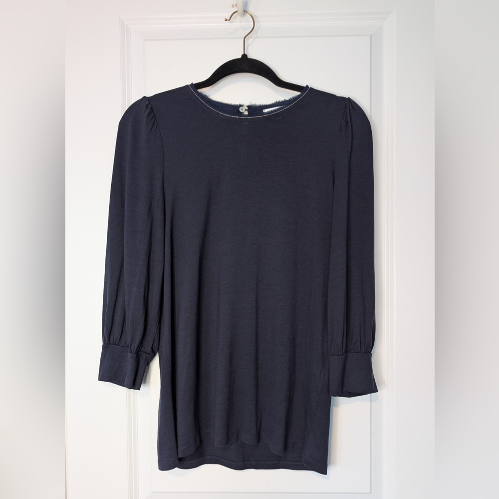 REISS Women’s Acian Embellished Long Sleeved Jersey Top Blue Size Medium